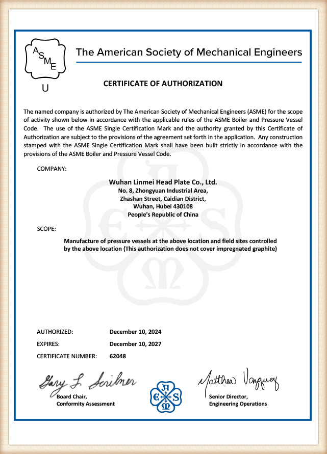 Manufacture of pressure vessels at the above location and field sites controlled 
by the above location (This authorization does not cover impregnated graphite)